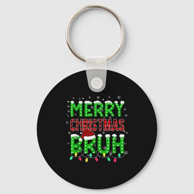 Bruh Christmas Red Plaid Teens Boys Kids Xmas Paja Nyckelring (Framsida)