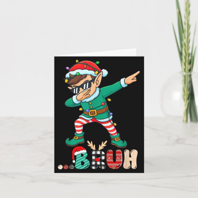 Bruh Dabbing Elf Funny Kids Boys Mens Christmas Ma Kort (Framsida)