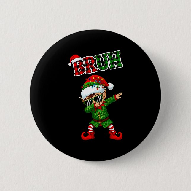Bruh Dabbing Elf Funny Kids Years Pajamas Christma Knapp (Framsida)