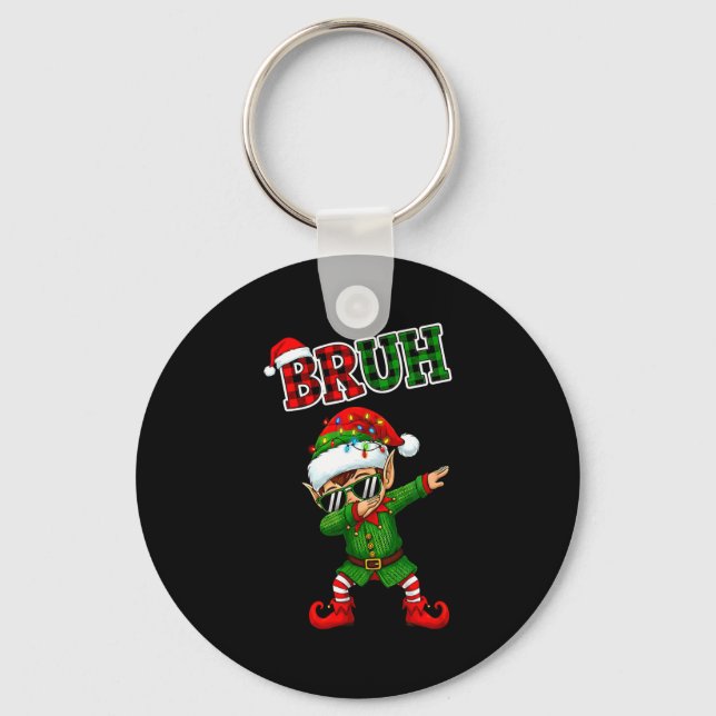 Bruh Dabbing Elf Funny Kids Years Pajamas Christma Nyckelring (Framsida)
