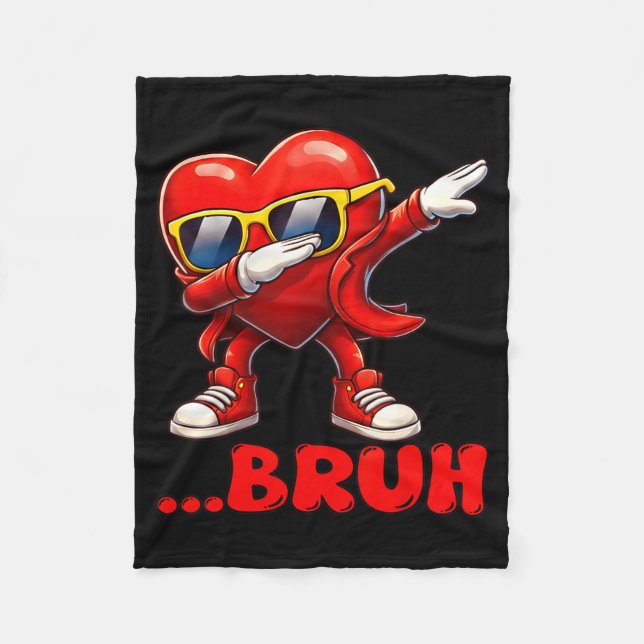 Bruh Dabbing Heart Funny Kids Boys Mens Valentine  Fleecefilt (Framsidan)