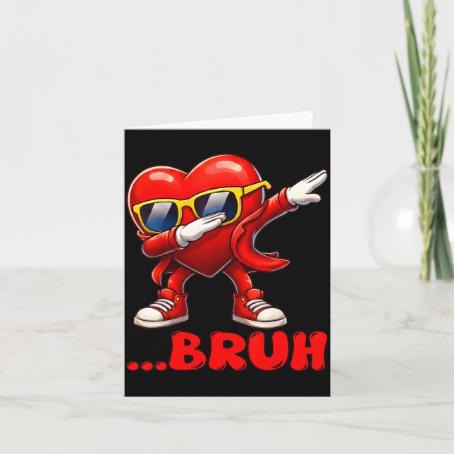 Bruh Dabbing Heart Funny Kids Boys Mens Valentine  Kort (Framsida)