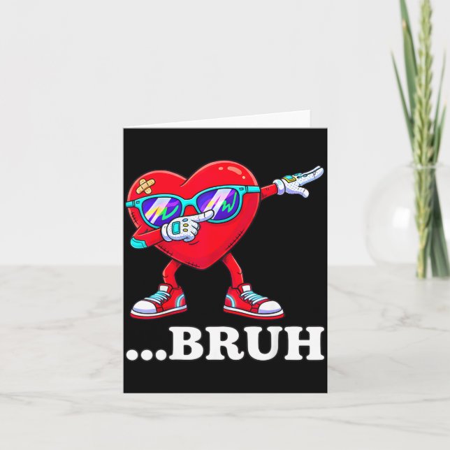 Bruh Dabbing Heart Funny Kids Boys Mens Valentine  Kort (Framsida)