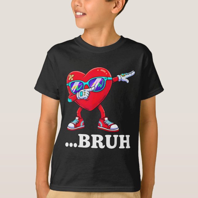 Bruh Dabbing Heart Funny Kids Boys Mens Valentine  T Shirt (Framsida)