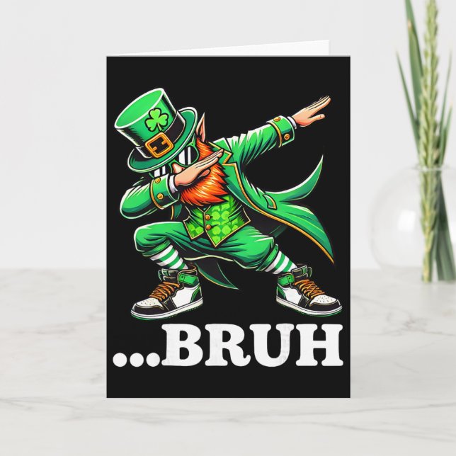 Bruh Dabbing Leprechaun Roligt Meme Barn Pojkar St Kort (Framsida)