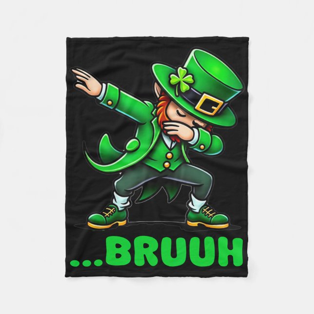 Bruh Dabbing Leprechaunn Rolig St Patricks Day Ret Fleecefilt (Framsidan)