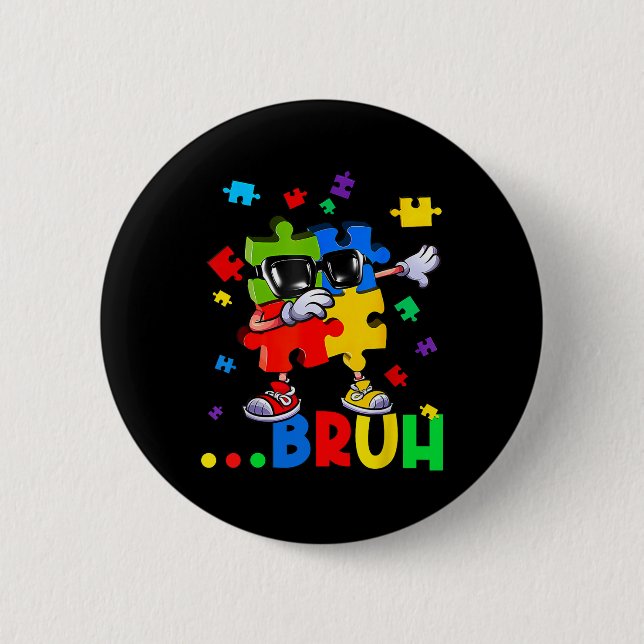 Bruh Dabbing Puzzle Autism Awareness Tonåringar Bo Knapp (Framsida)