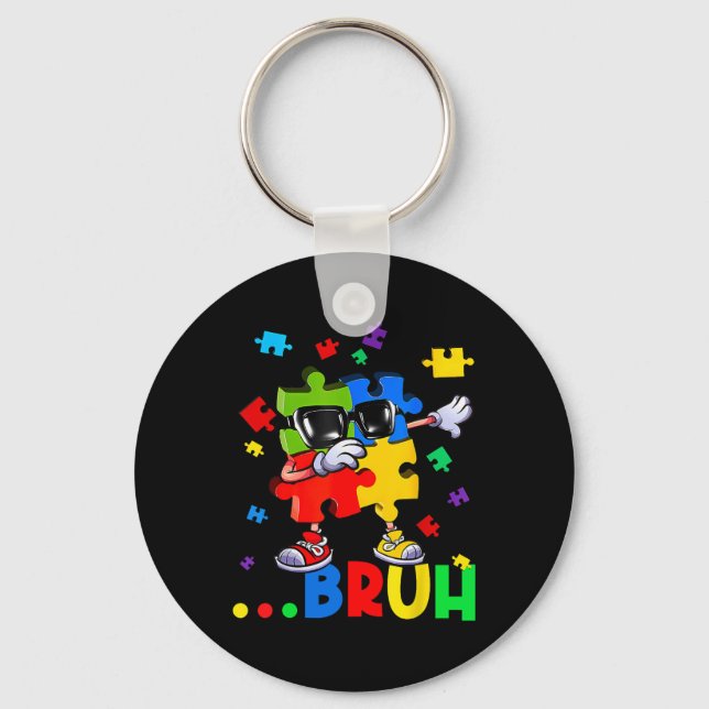 Bruh Dabbing Puzzle Autism Awareness Tonåringar Bo Nyckelring (Framsida)