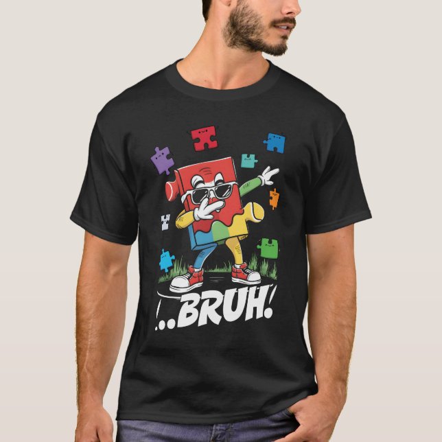 Bruh Dabbing Puzzle Dancing Funny Autism Awareness T Shirt (Framsida)