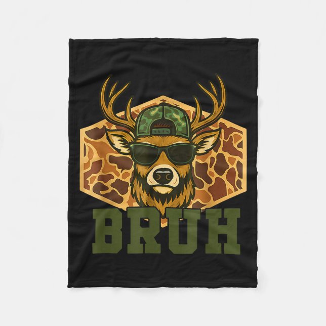 Bruh Deer Funny Deer Hunting Camo Hat Youth Teens  Fleecefilt (Framsidan)