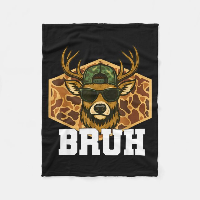 Bruh Deer Funny Deer Hunting Camo Hat Youth Teens  Fleecefilt (Framsidan)