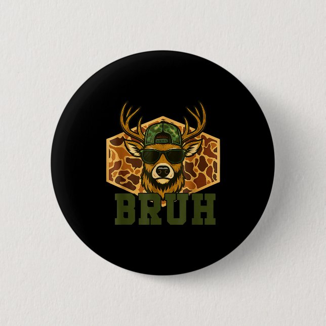 Bruh Deer Funny Deer Hunting Camo Hat Youth Teens  Knapp (Framsida)