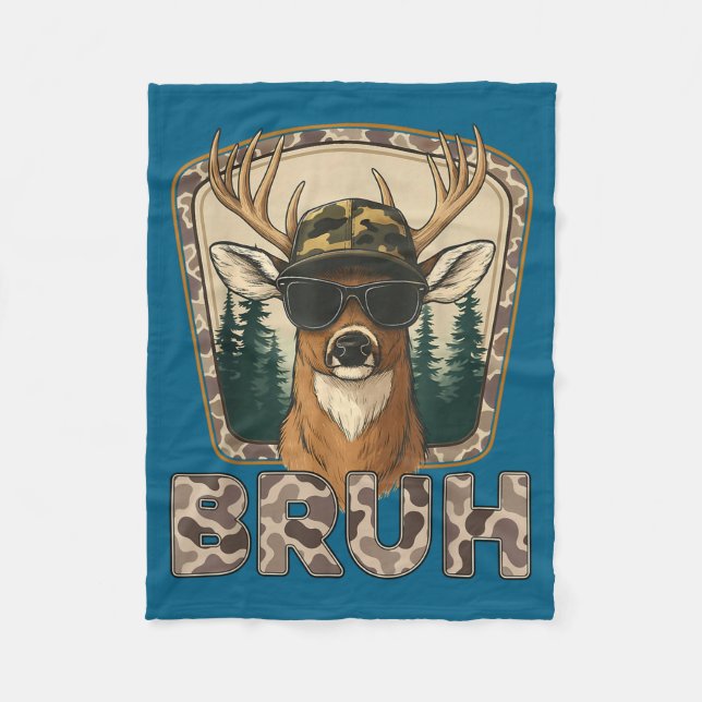 Bruh Deer Hunter Funny Deer Hunting Camo Men Teens Fleecefilt (Framsidan)