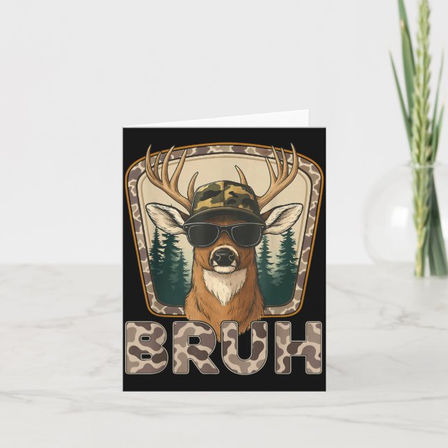 Bruh Deer Hunter Funny Deer Hunting Camo Men Teens Kort (Framsida)