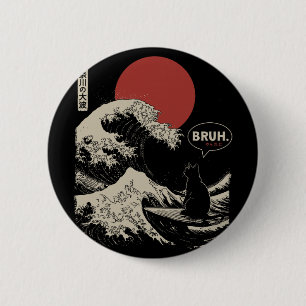 Bruh.' Den Stora Vågen Kanagawa Rolig Japansk Surf Knapp