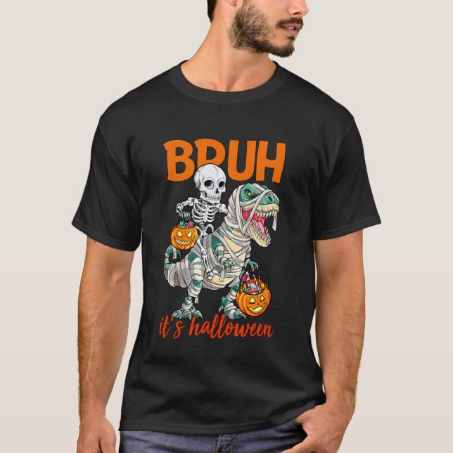 Bruh Det2019s Halloween Skelett Ridande Dinosaurie T Shirt (Framsida)
