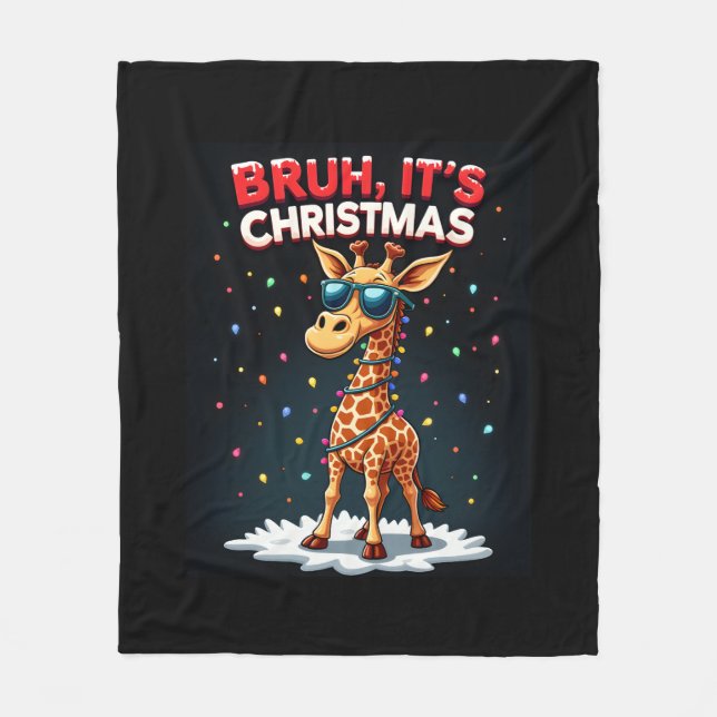 Bruh Det är jul Giraffe Funny Dabbing Long Sle Fleecefilt (Framsidan)