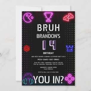 BRUH DIT IN Tonåring Boy Birthday Video Game Sleep Inbjudningar