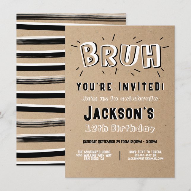 Bruh, du är inbjuden svartvit födelsedag inbjudningar (Fram/baksida)