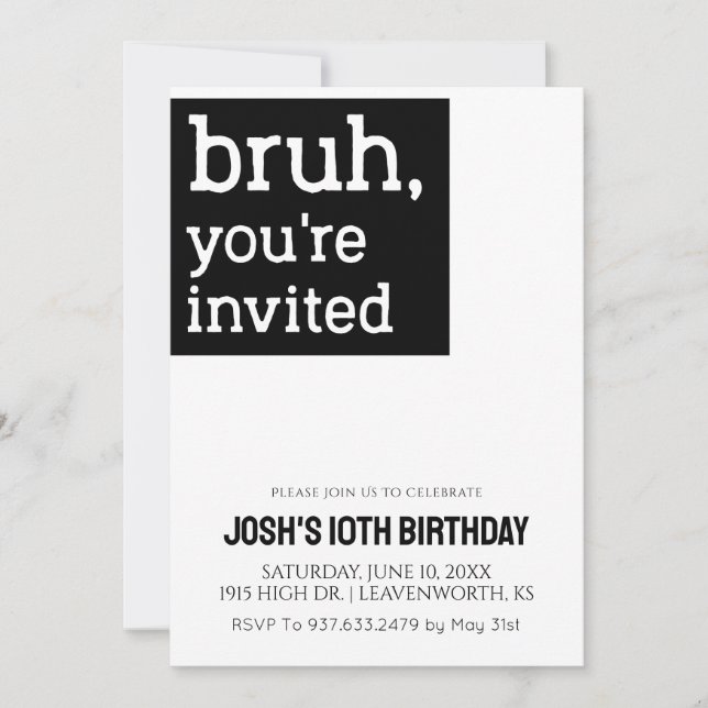 Bruh Du är inbjuden till Boys Birthday Inbjudningar (Framsida)