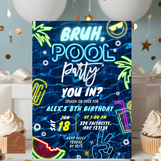 Bruh du är på poolparty stänk sommar födelsedag inbjudningar (Skapare uppladdad)