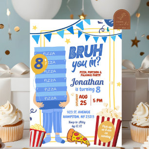 Bruh, du i Blue Pizza Popcorn Pajamas Birthday Inbjudningar