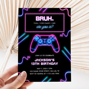 Bruh du i neon tv-spel kille födelsedag inbjudningar