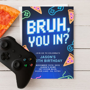 Bruh du in? Födelsedagsfesten Neon Video Game Inbjudningar
