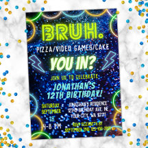 Bruh du in? Neon Glow Blue Grönt Boy Birthday