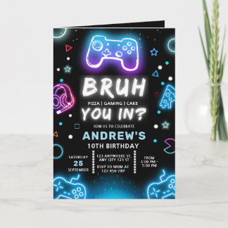 BRUH DU MED? Neon Födelsedagsinbjudan för Spelare Inbjudan