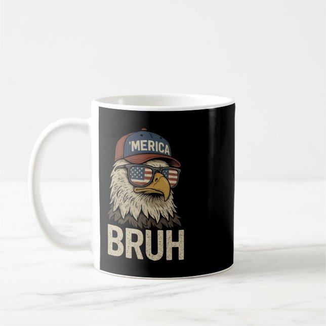 Bruh fjärde 4:e juli Örn Amerikansk Patriotisk M Kaffemugg (Vänster)