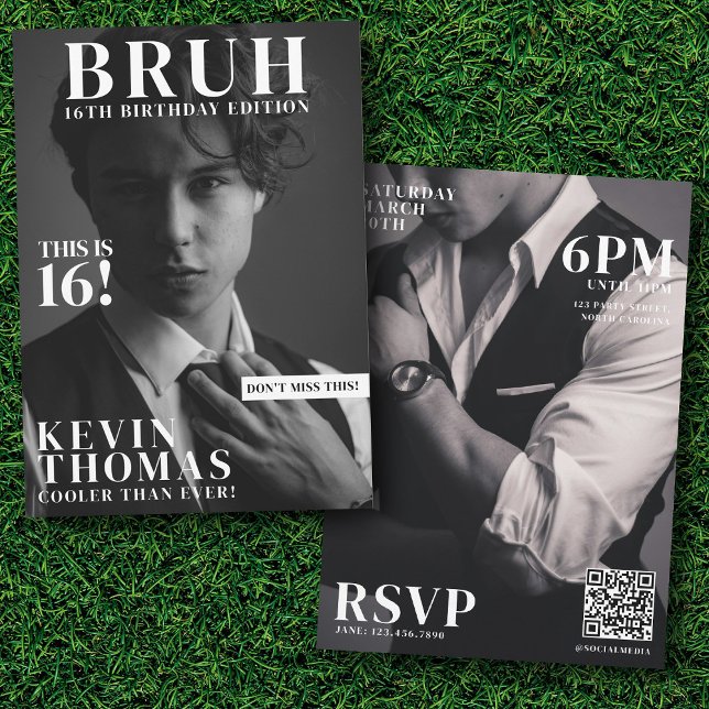 BRUH Födelsedagsfest Magazine Cover Boy Teenager Inbjudningar (BRUH Birthday Party Magazine Cover Boy Teenager Invitation)