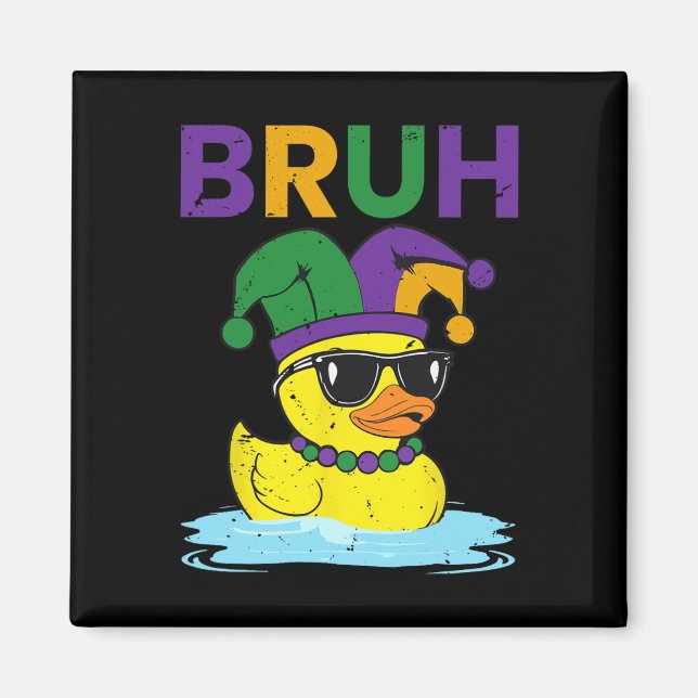 Bruh Funny Anka Mardi Gras Rubber Anka med Jester Magnet (Framsidan)