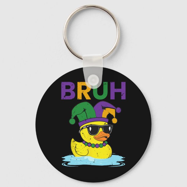 Bruh Funny Anka Mardi Gras Rubber Anka med Jester Nyckelring (Framsida)