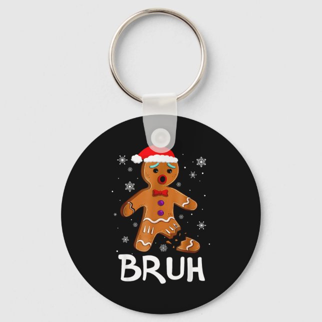 Bruh Funny Christmas Gingerbread Man Teens Boys Ki Nyckelring (Framsida)