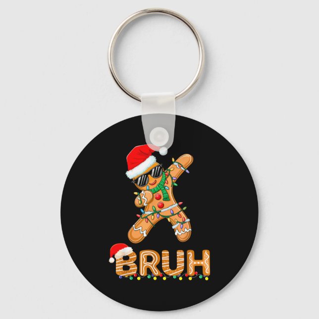 Bruh Funny Christmas Gingerbread Man Teens Boys Ki Nyckelring (Framsida)