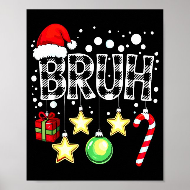 Bruh Funny Christmas Kids Buffalo Plaid Xmas  Poster (Framsidan)