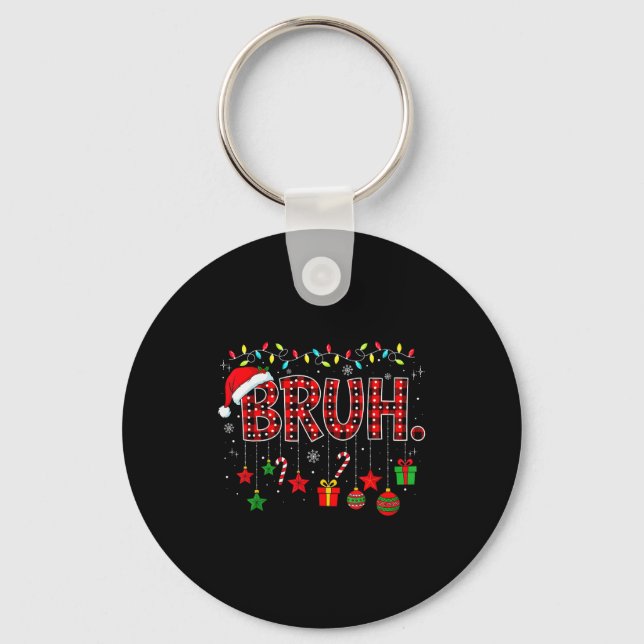 Bruh Funny Christmas Red Plaid Teens Boys Kids Xma Nyckelring (Framsida)