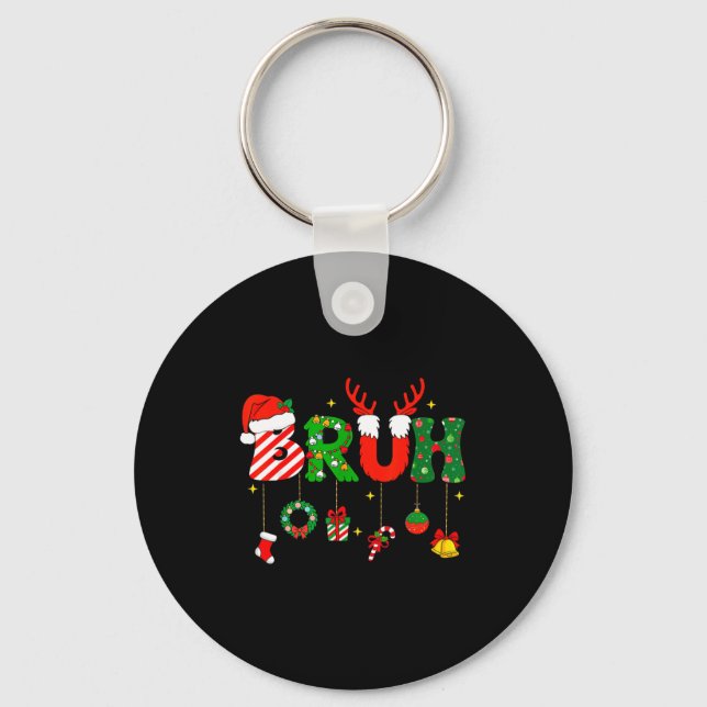 Bruh Funny Christmas Red Plaid Teens Boys Kids Xma Nyckelring (Framsida)