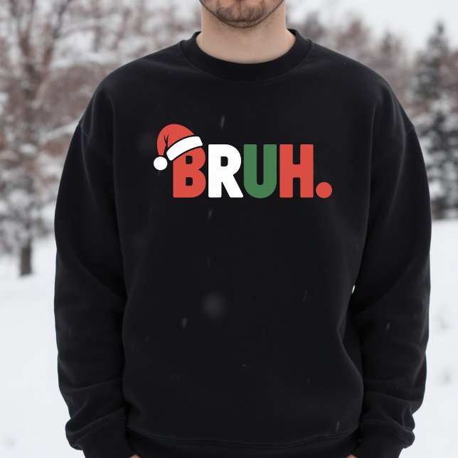 BRUH Funny Christmas Santa Hat Meme Lång Ärmad Tröja (Skapare uppladdad)