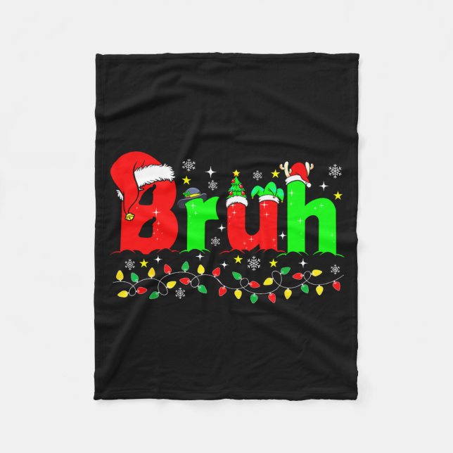 Bruh Funny Christmas Santa Hat Teens Boys Kids Xma Fleecefilt (Framsidan)