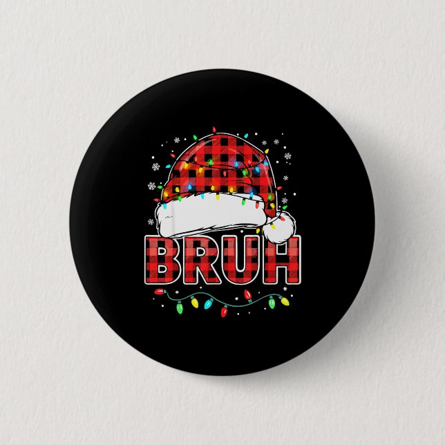 Bruh Funny Santa Hat Lights Christmas  Knapp (Framsida)