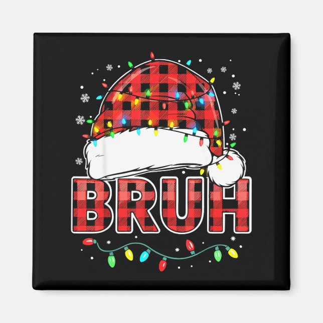 Bruh Funny Santa Hat Lights Christmas  Magnet (Framsidan)