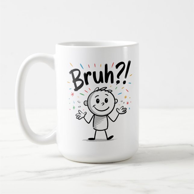 Bruh? Funny Stick figur Tecknad Kaffemugg (Vänster)