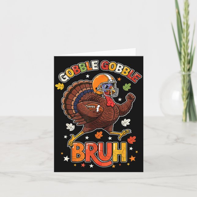 Bruh Funny Thanksgiving Turkey Gobble Football Boy Kort (Framsida)