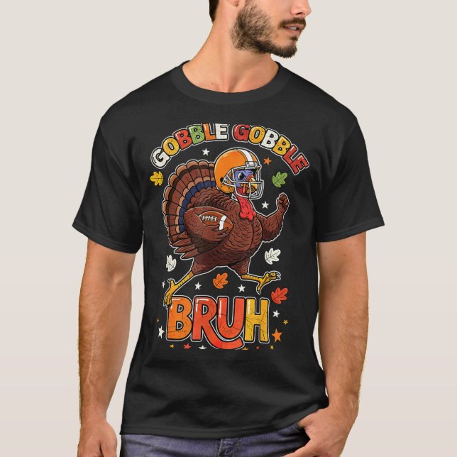 Bruh Funny Thanksgiving Turkey Gobble Football Boy T Shirt (Framsida)