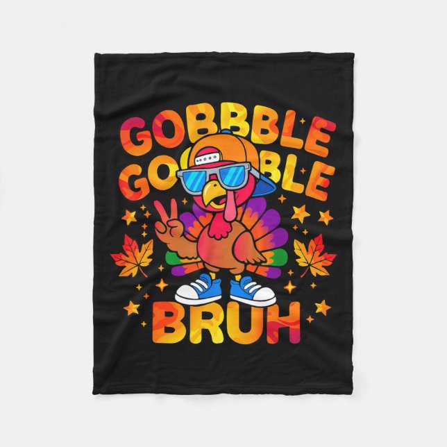 Bruh Funny Thanksgiving Turkey Gobble Outfit Boys  Fleecefilt (Framsidan)