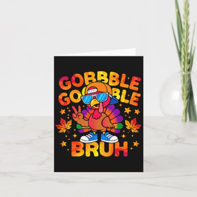 Bruh Funny Thanksgiving Turkey Gobble Outfit Boys  Kort (Framsida)