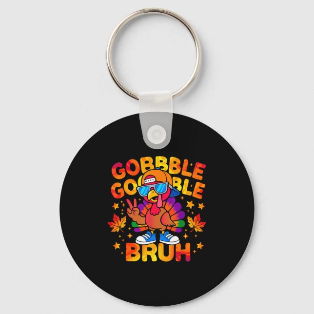 Bruh Funny Thanksgiving Turkey Gobble Outfit Boys  Nyckelring (Framsida)