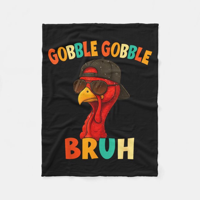 Bruh Funny Thanksgiving Turkey Gobble Shirt Boys G Fleecefilt (Framsidan)
